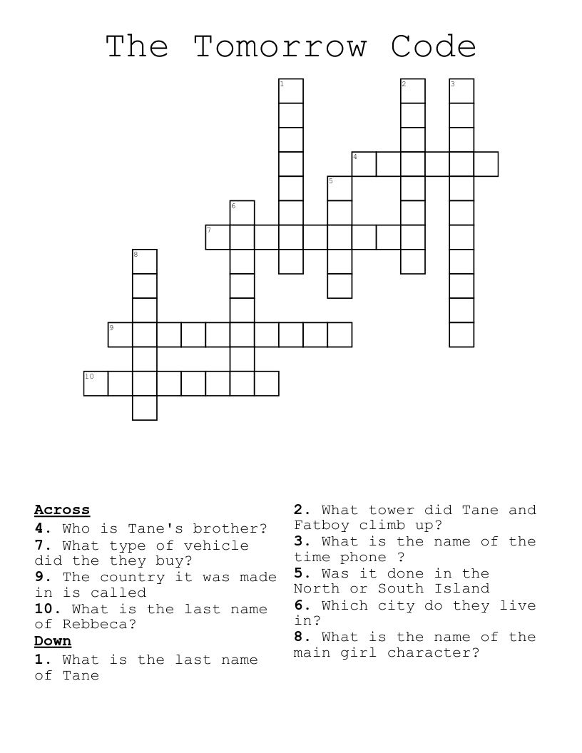 The Tomorrow Code Crossword