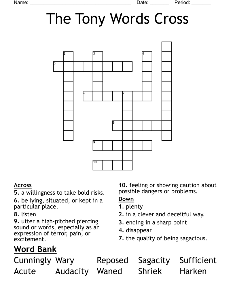 The Tony Words Cross Crossword