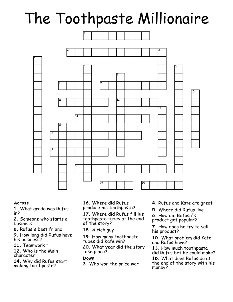 The Toothpaste Millionaire Crossword