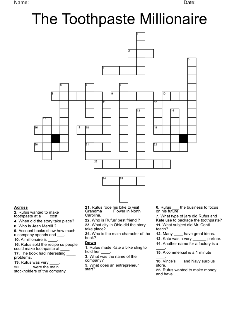 The Toothpaste Millionaire Crossword