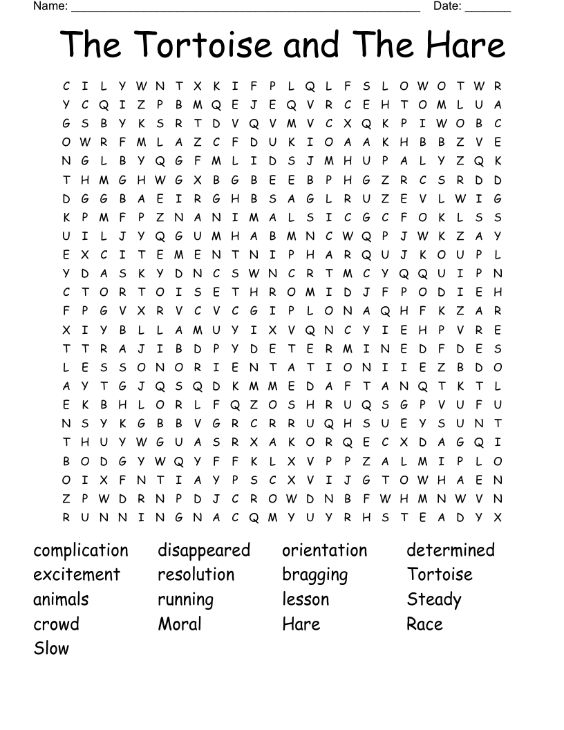 The Tortoise and The Hare Word Search
