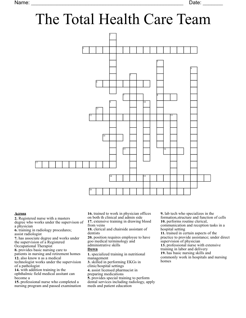 The Total Health Care Team  Crossword