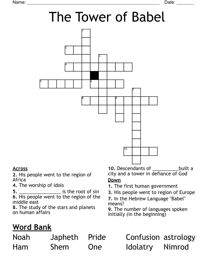 The Tower of Babel  Crossword