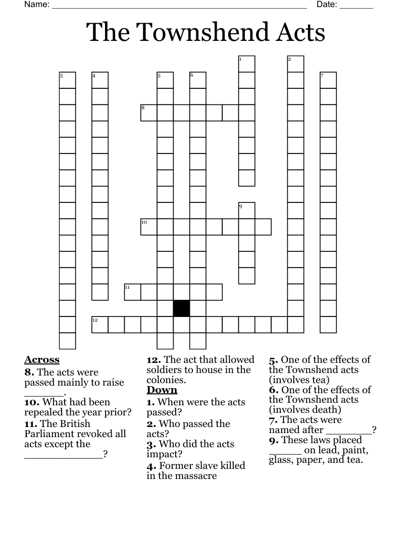 The Townshend Acts Crossword