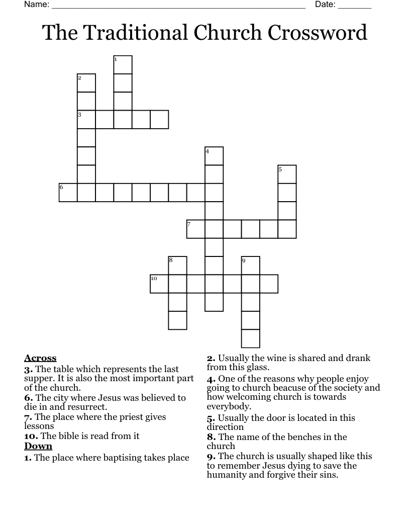 The Traditional Church Crossword
