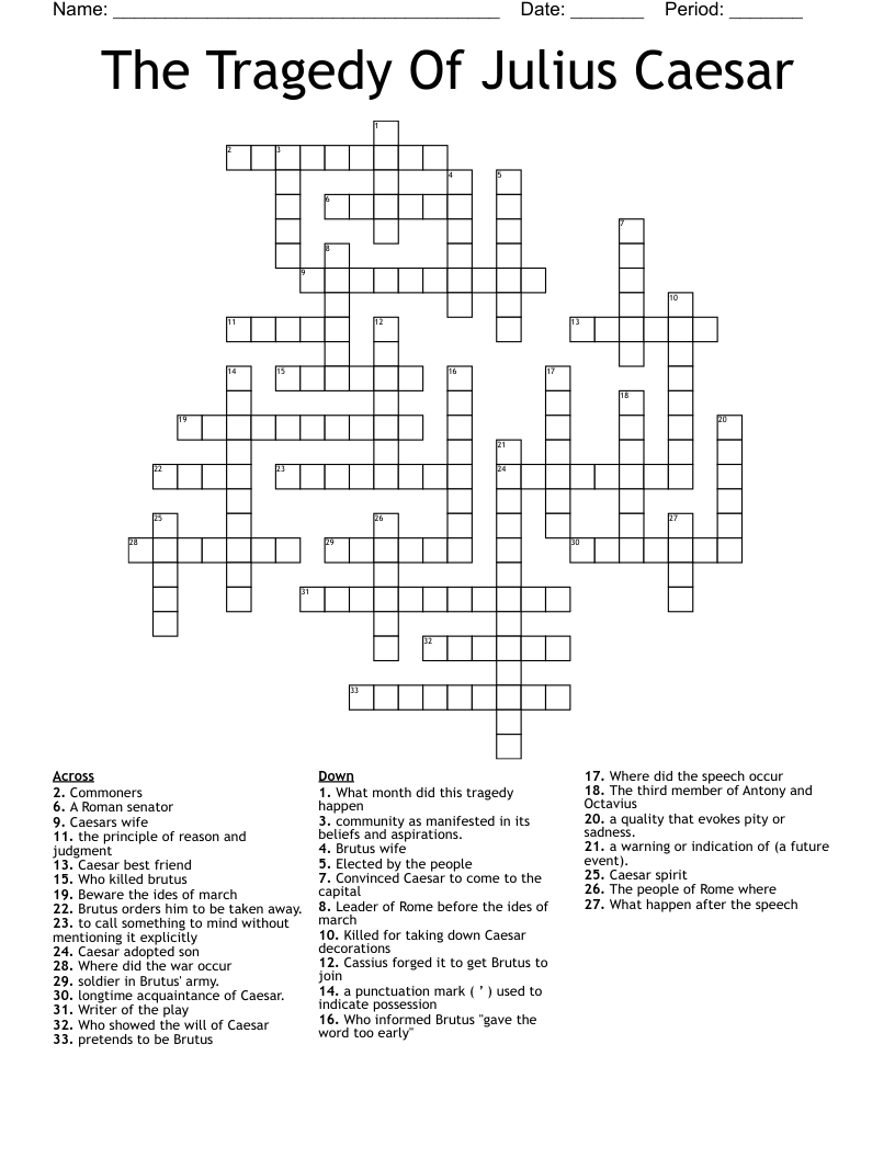 The Tragedy Of Julius Caesar  Crossword