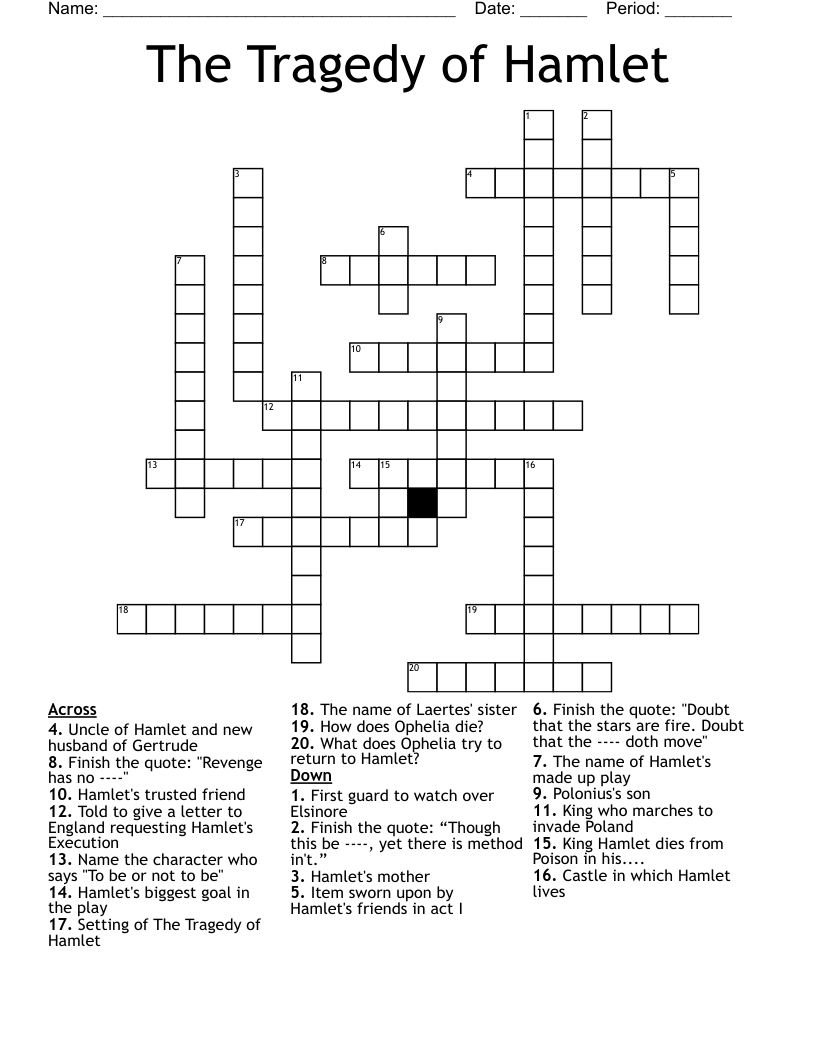 The Tragedy of Hamlet Crossword