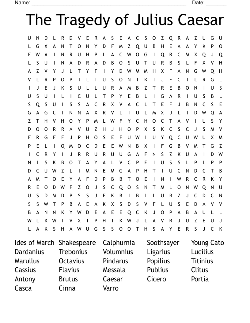 The Tragedy of Julius Caesar Word Search