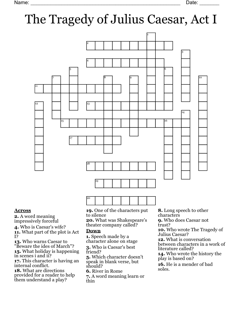 The Tragedy of Julius Caesar, Act I Crossword