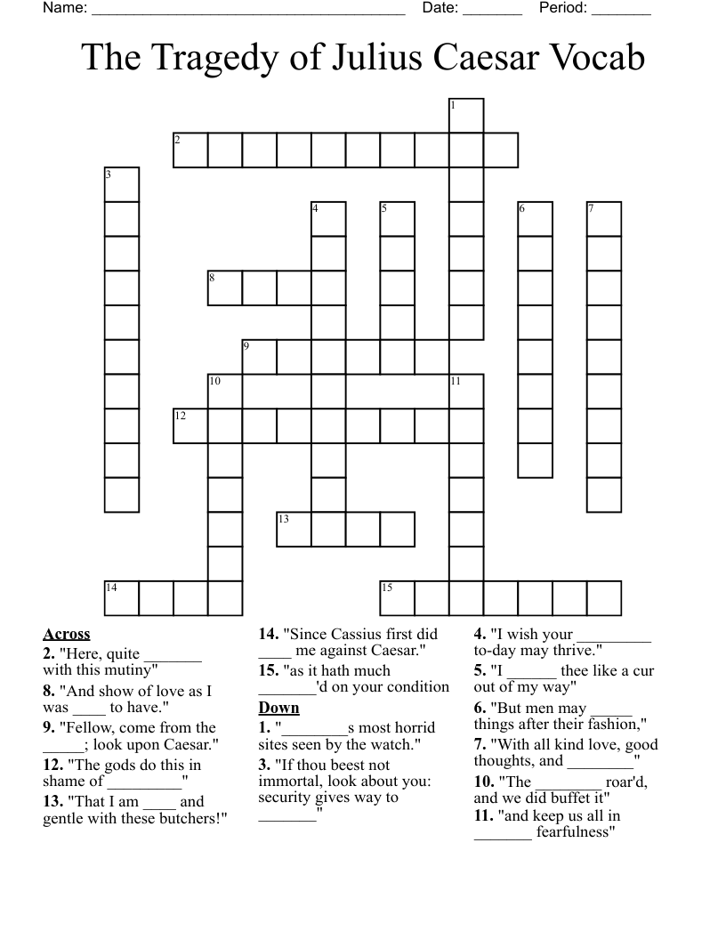 The Tragedy of Julius Caesar Vocab  Crossword