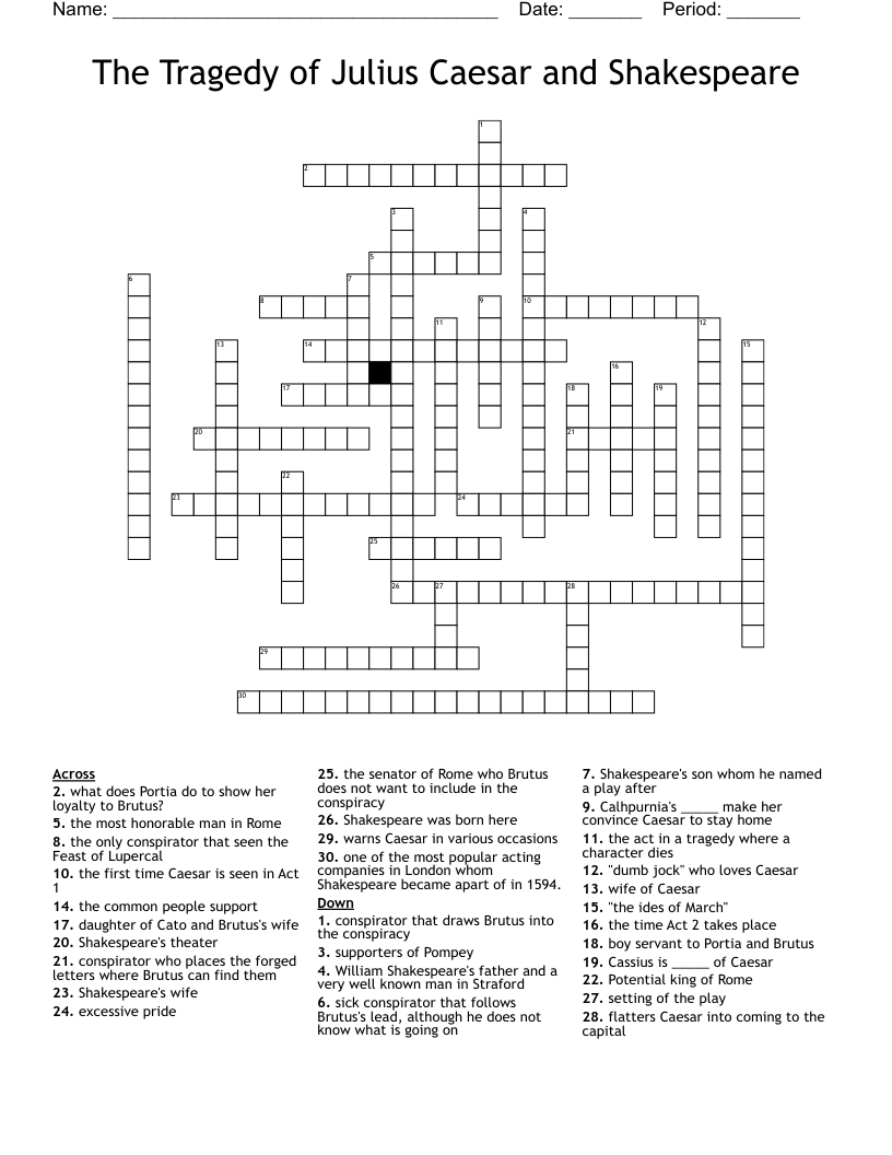 The Tragedy of Julius Caesar and Shakespeare Crossword