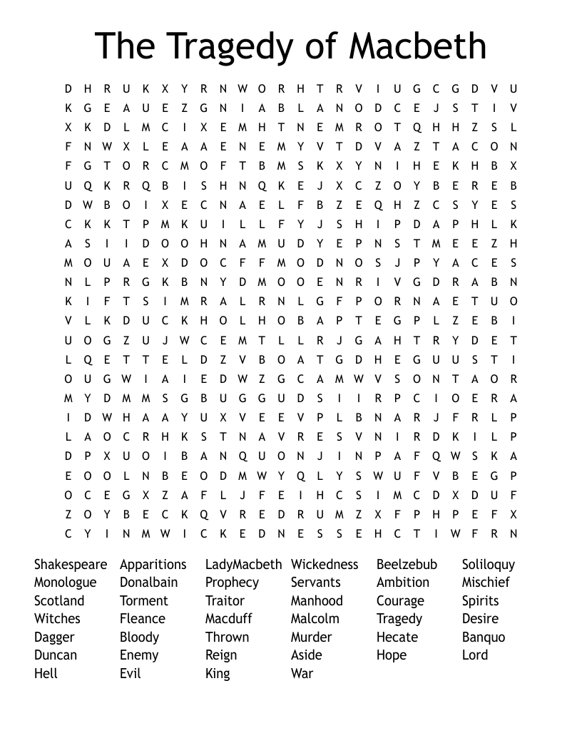 The Tragedy of Macbeth Word Search