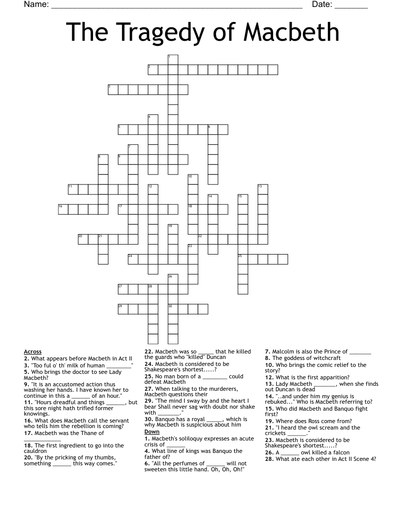 The Tragedy of Macbeth Crossword