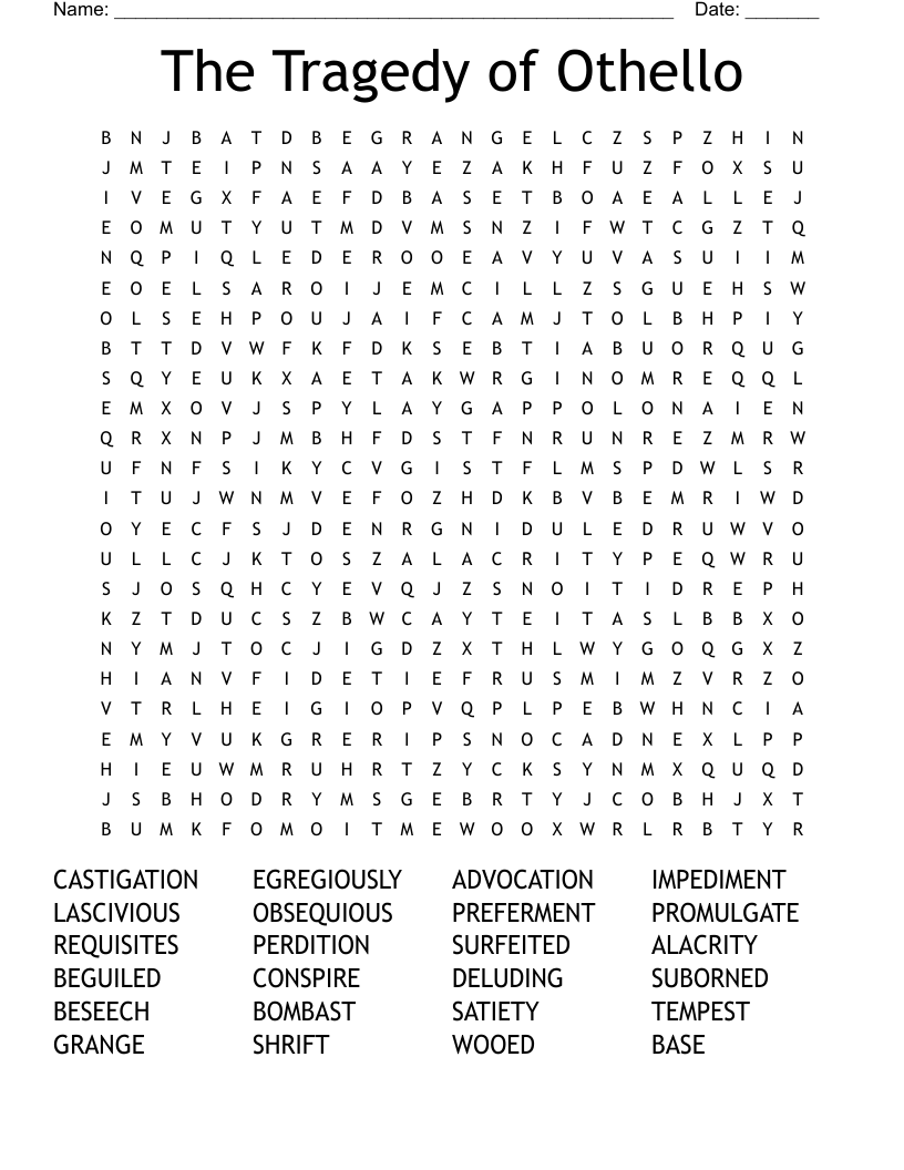 The Tragedy of Othello Word Search