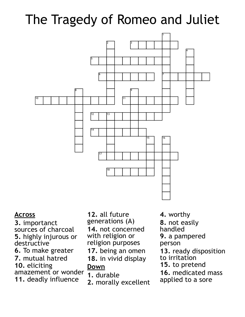 The Tragedy of Romeo and Juliet Crossword