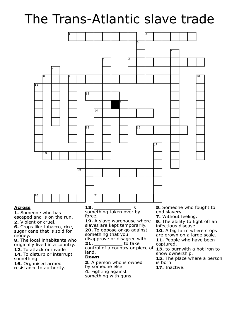 The Trans-Atlantic slave trade Crossword