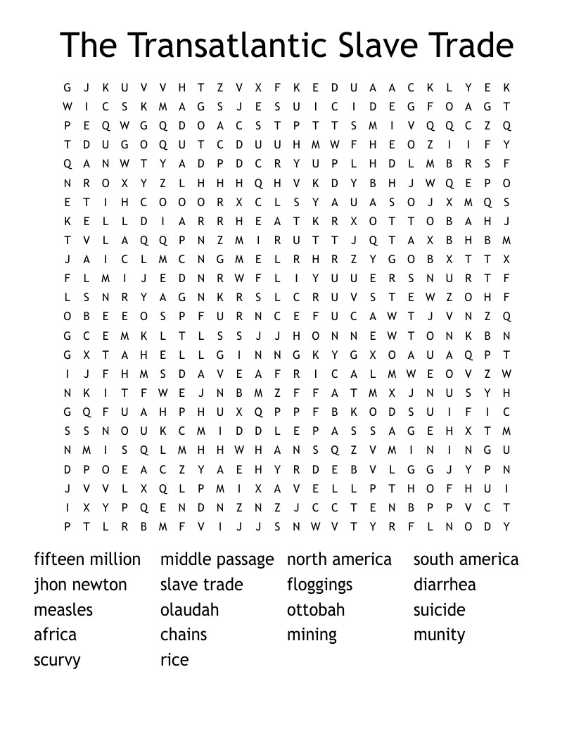 The Transatlantic Slave Trade Word Search