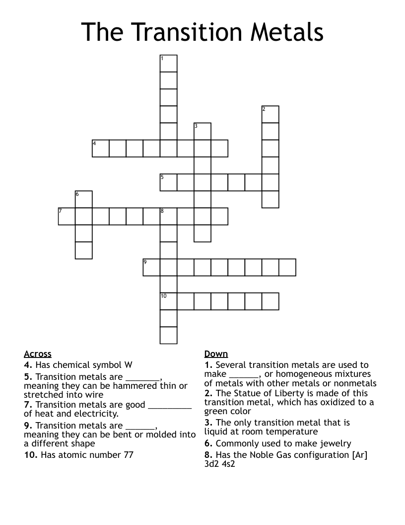 The Transition Metals Crossword