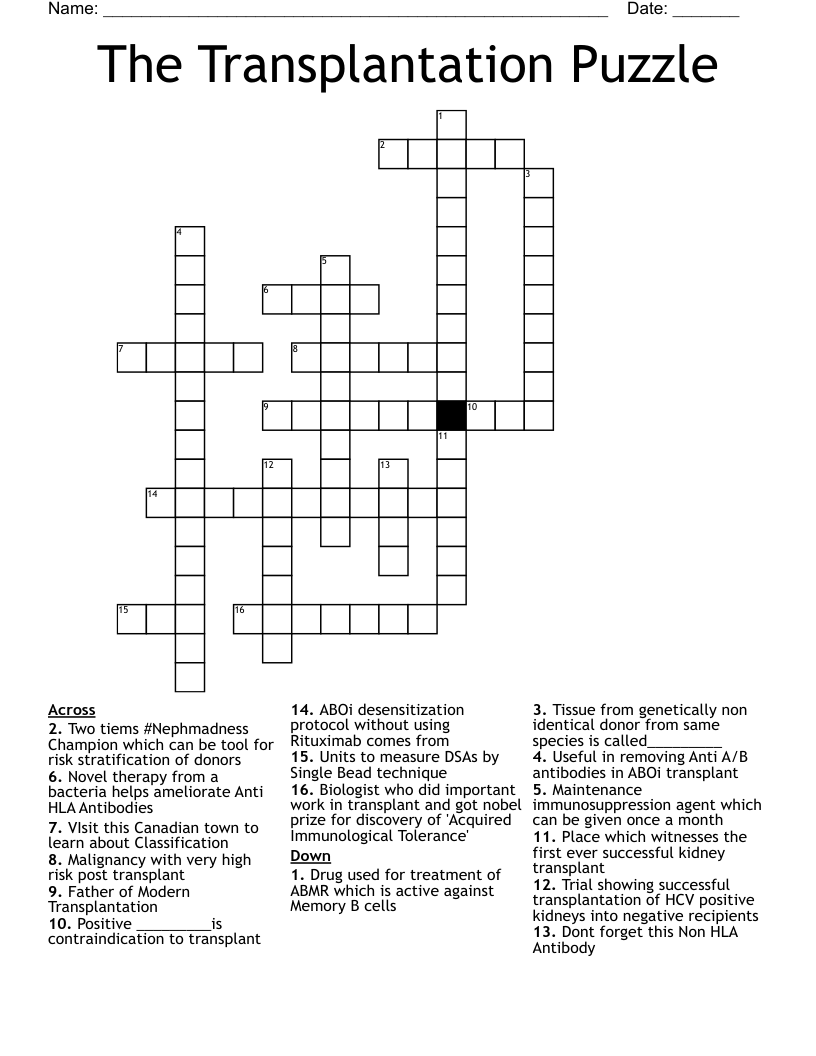The Transplantation Puzzle Crossword