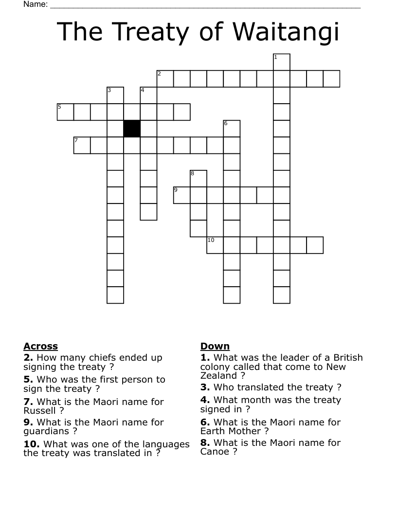 The Treaty of Waitangi  Crossword