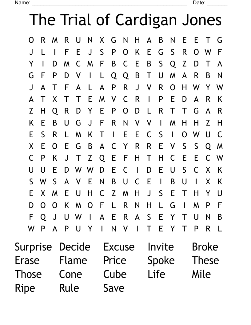 The Trial of Cardigan Jones Word Search