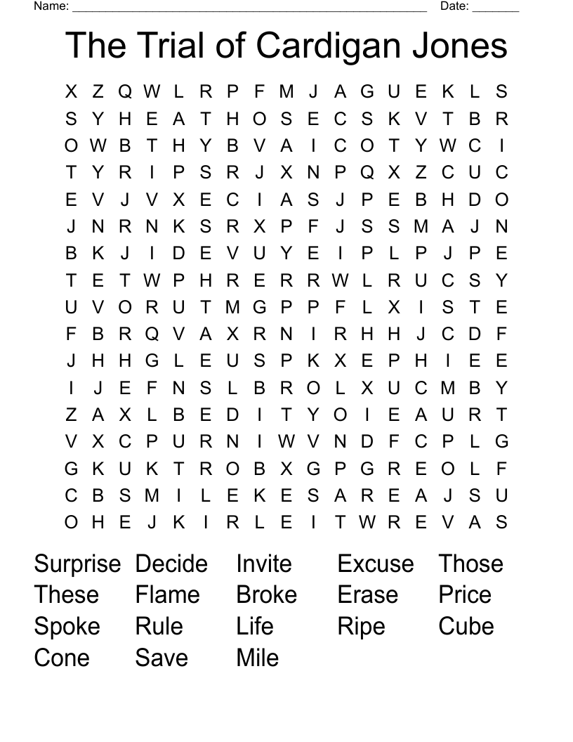 The Trial of Cardigan Jones Word Search