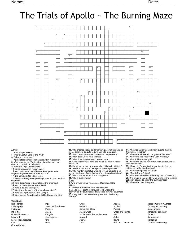 The Trials of Apollo ~ The Burning Maze Crossword