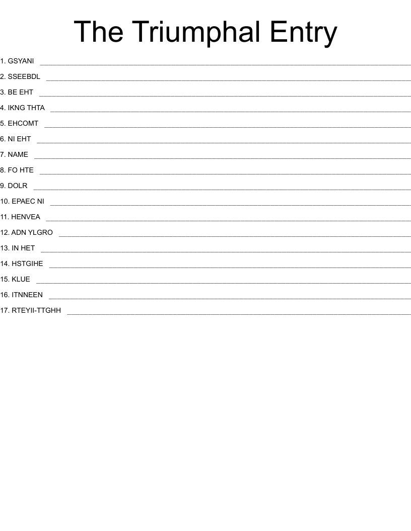 The Triumphal Entry Word Scramble