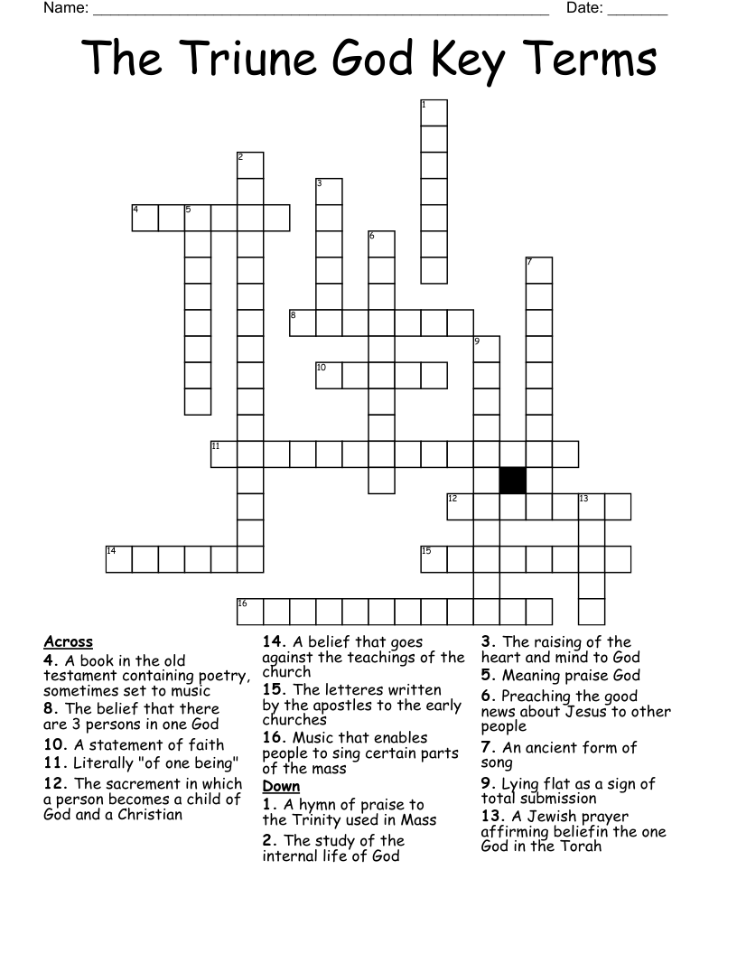 The Triune God Key Terms Crossword
