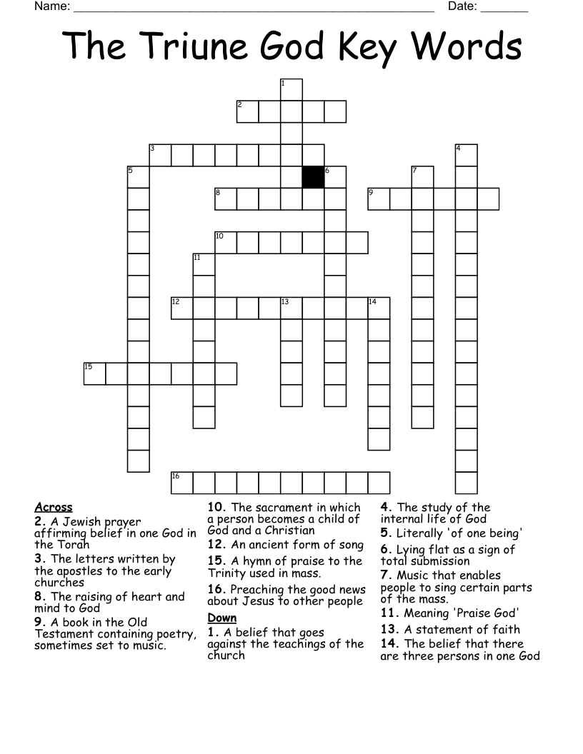 The Triune God Key Words Crossword