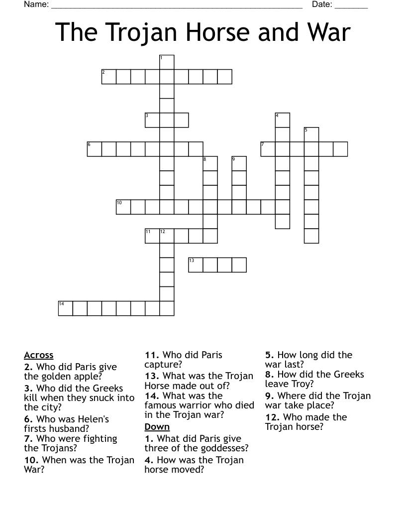 The Trojan Horse and War  Crossword