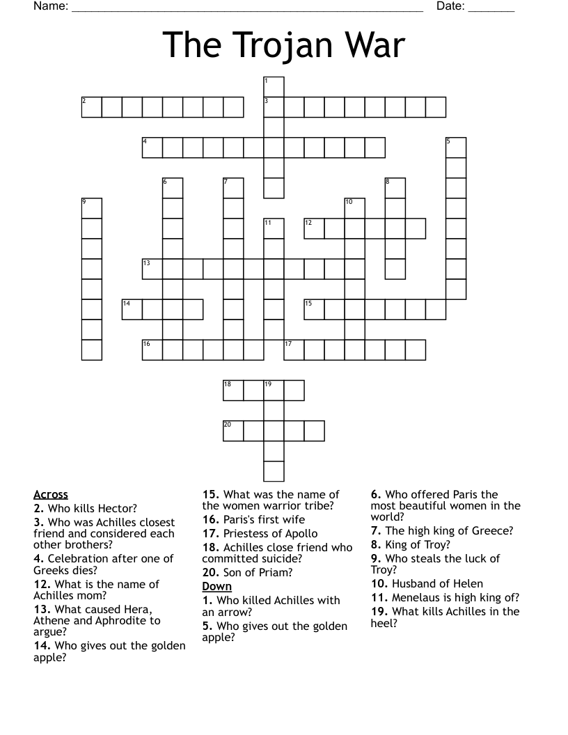The Trojan War Crossword