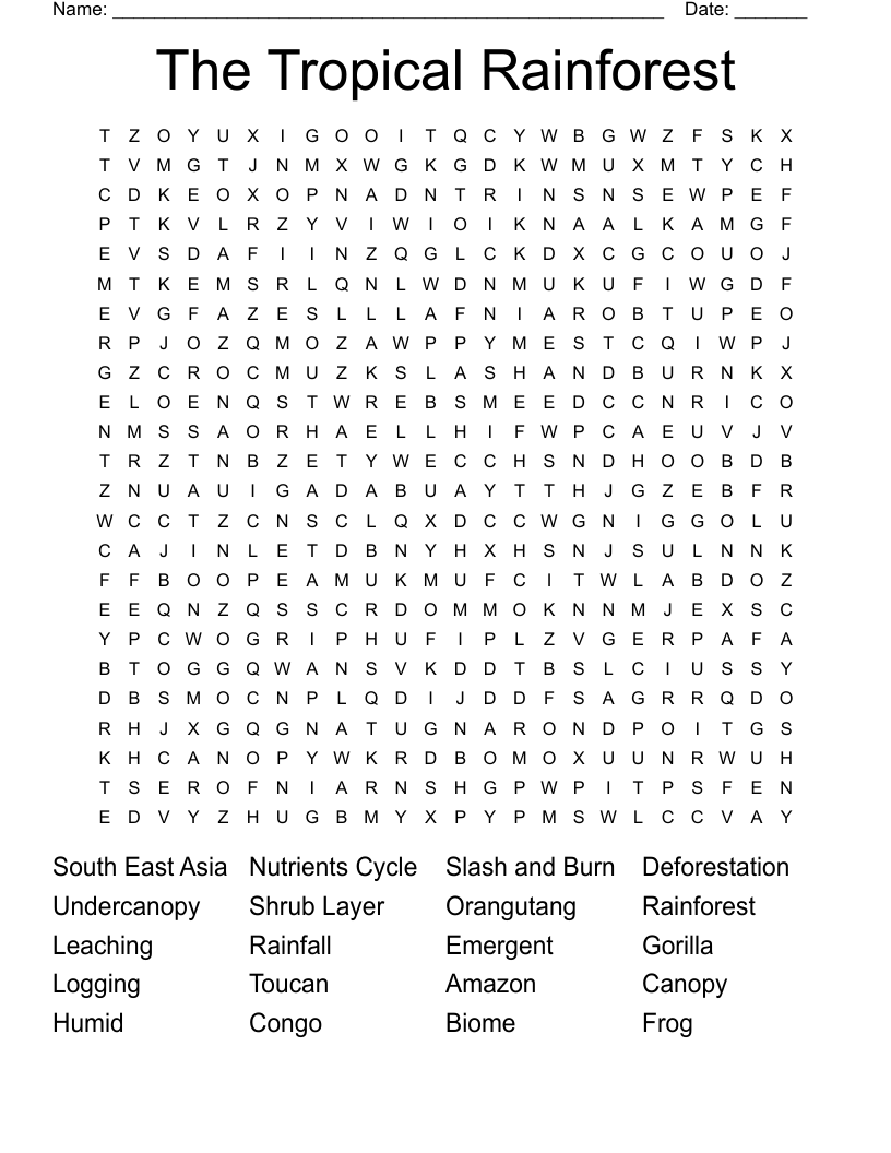 The Tropical Rainforest Word Search