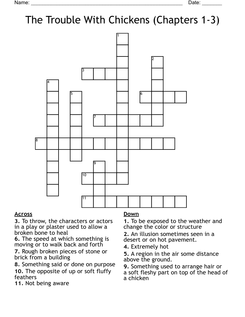 The Trouble With Chickens (Chapters 1-3) Crossword