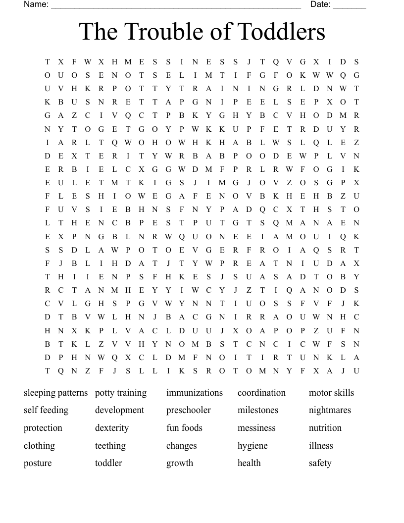 The Trouble of Toddlers  Word Search