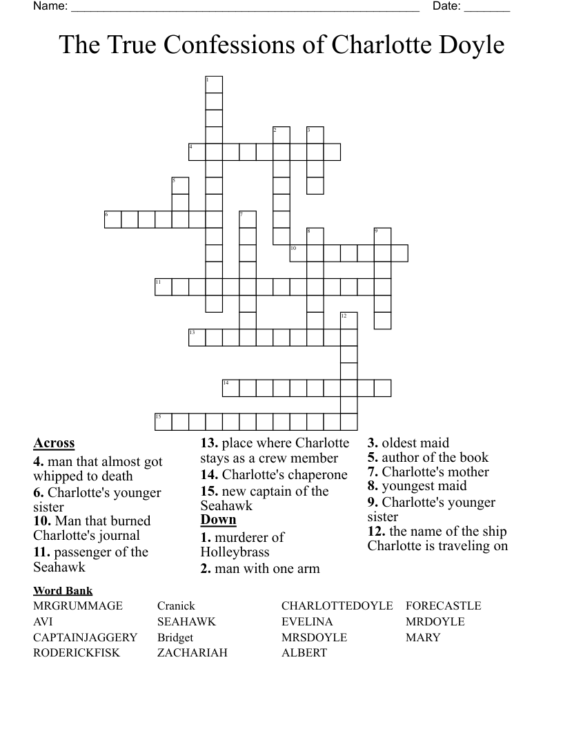 The True Confessions of Charlotte Doyle Crossword