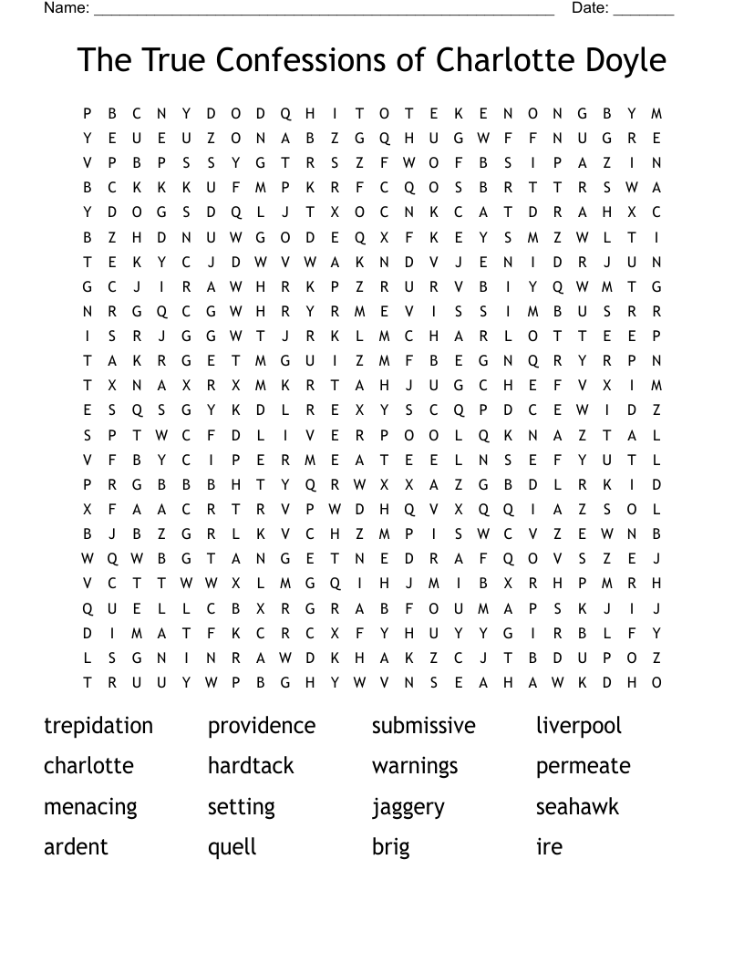 The True Confessions of Charlotte Doyle Word Search