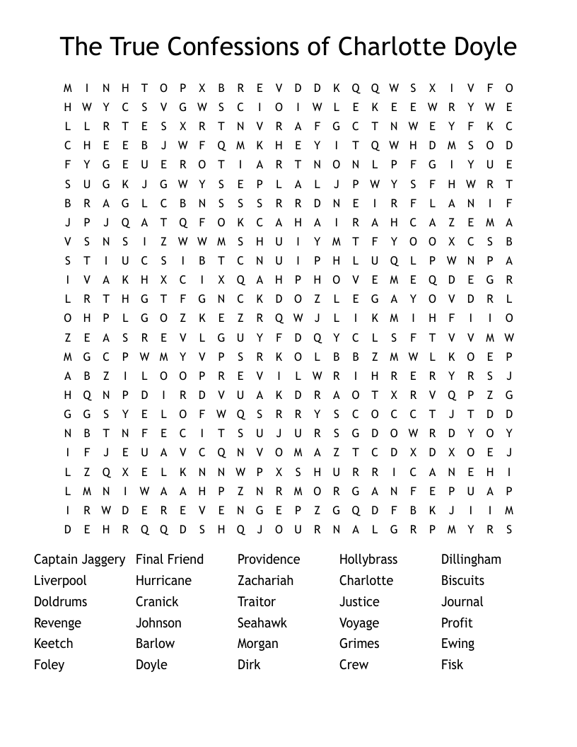 The True Confessions of Charlotte Doyle Word Search