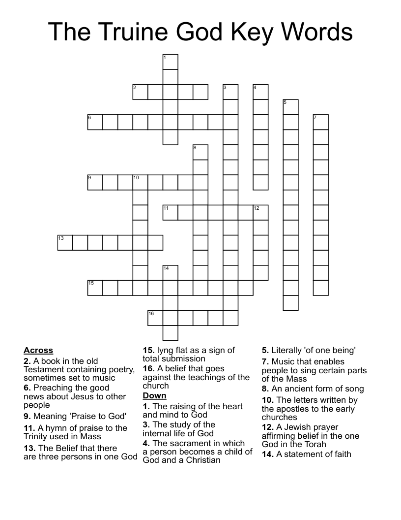 The Truine God Key Words Crossword