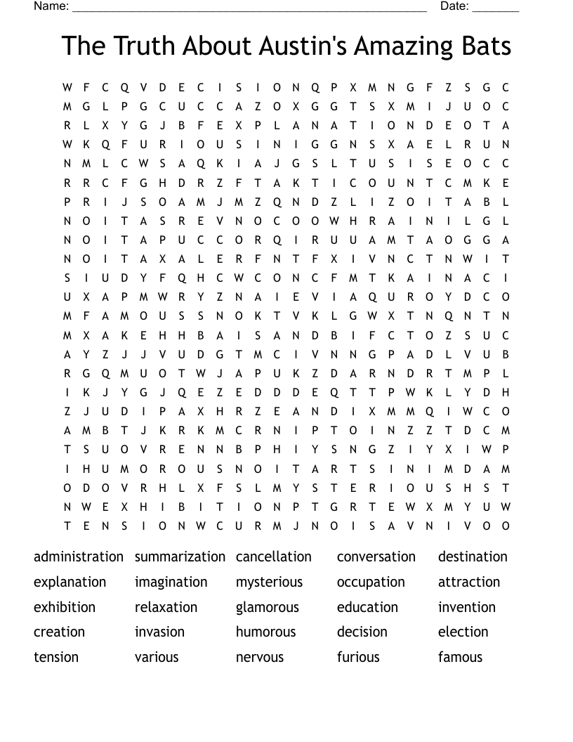 The Truth About Austin's Amazing Bats Word Search