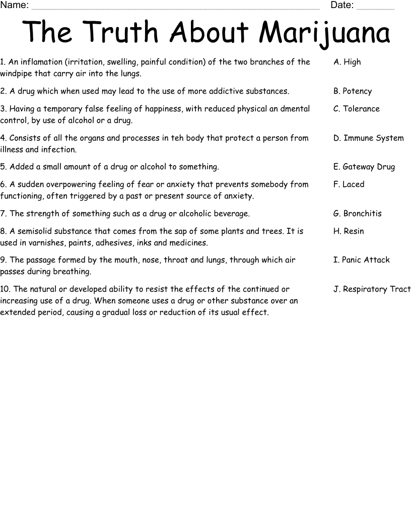 The Truth About Marijuana Worksheet