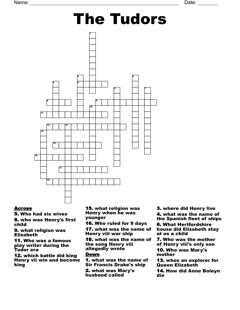 The Tudors Crossword