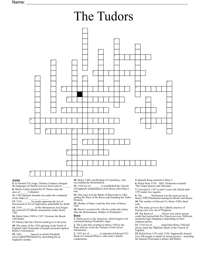 The Tudors Crossword