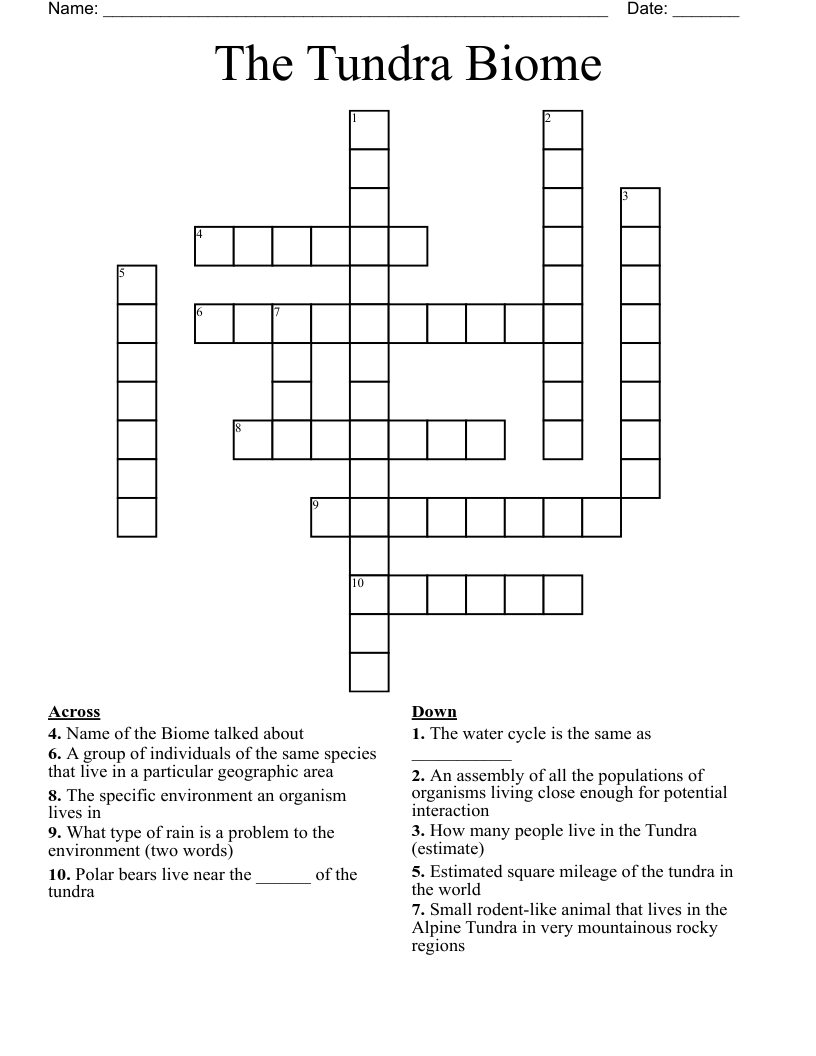 The Tundra Biome Crossword