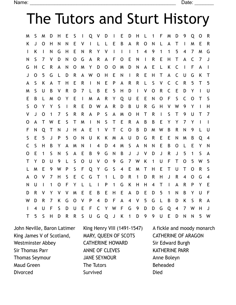 The Tutors and Sturt History  Word Search