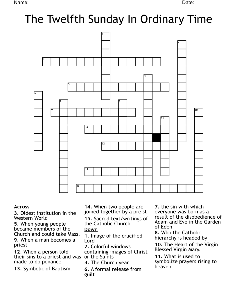 The Twelfth Sunday In Ordinary Time Crossword