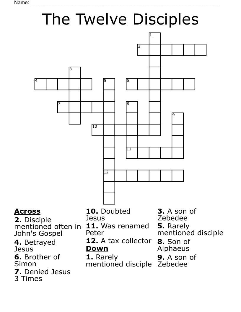 The Twelve Disciples Crossword
