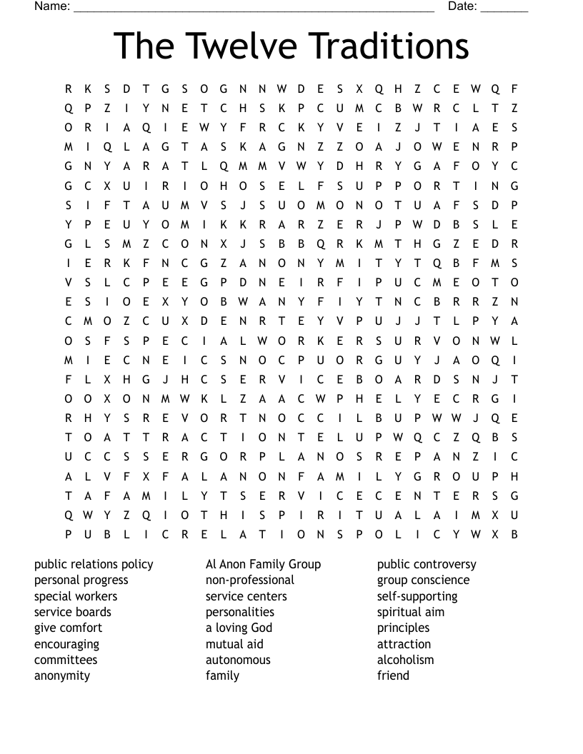 The Twelve Traditions Word Search