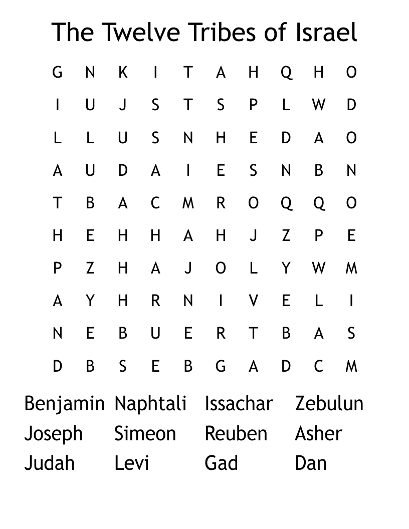 The Twelve Tribes of Israel Word Search