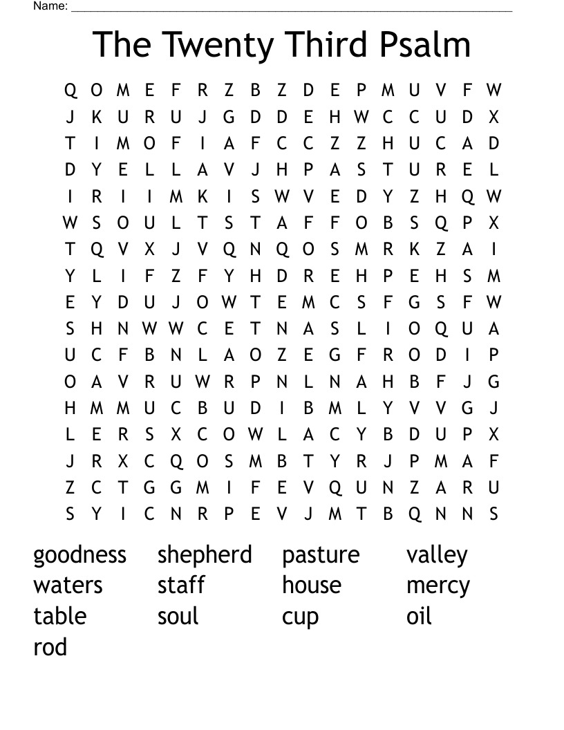The Twenty Third Psalm Word Search